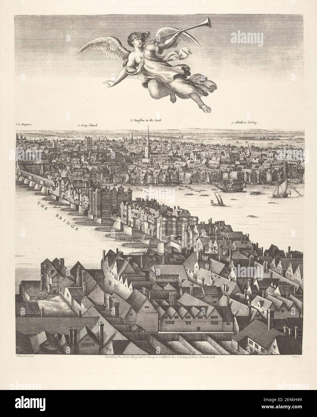 Druck eines unbekannten Künstlers, 20. Jahrhundert, aus Hollar's `View of London, 1647' (Blatt V), 1907. Wiedergabe. Stockfoto